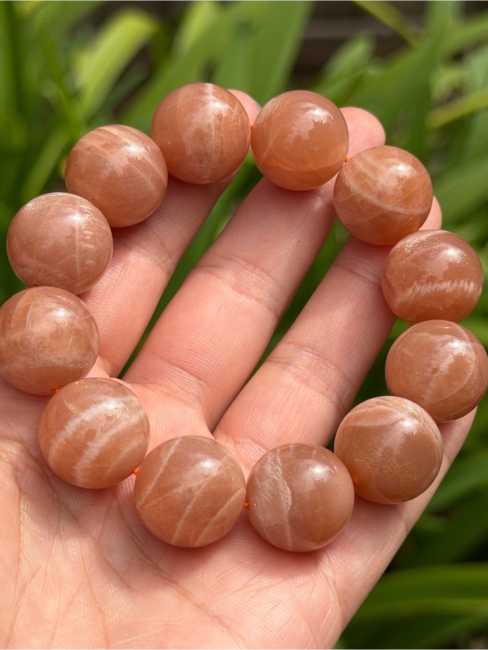 Sunstone Beaded Stretch Bracelet - Peach Orange Palo